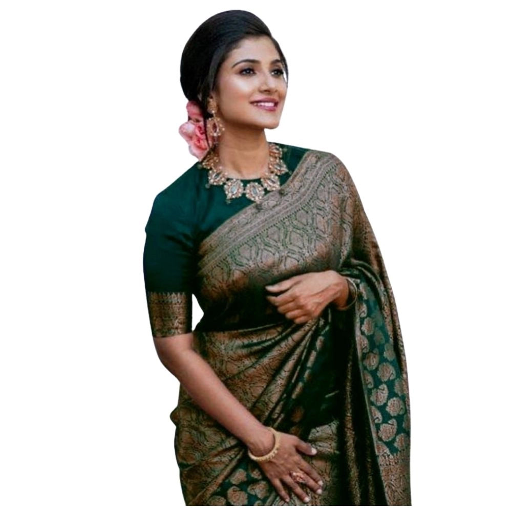 Women's Silk Printed Saree With Unstitched Blouse 5.5 Mtr (Green)