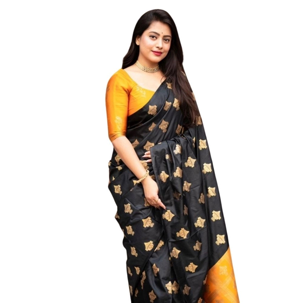 Women's Silk Printed Saree With Unstitched Blouse 5.5 Mtr (Yellow)