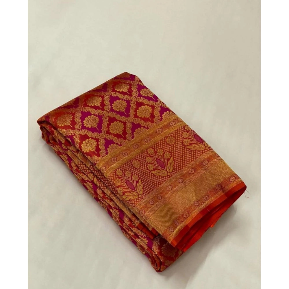 Women's Silk Printed Saree With Unstitched Blouse 5.5 Mtr (Red)