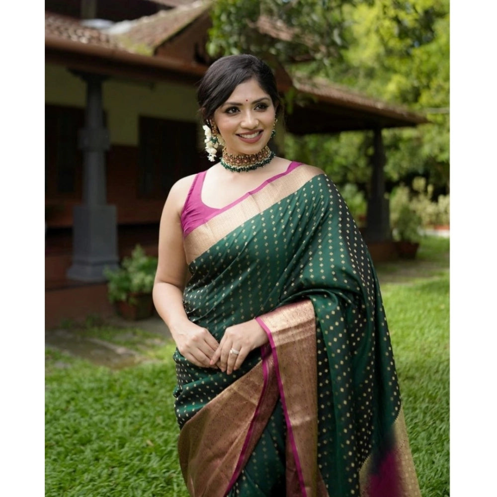 Women's Silk Printed Saree With Unstitched Blouse 5.5 Mtr (Green)