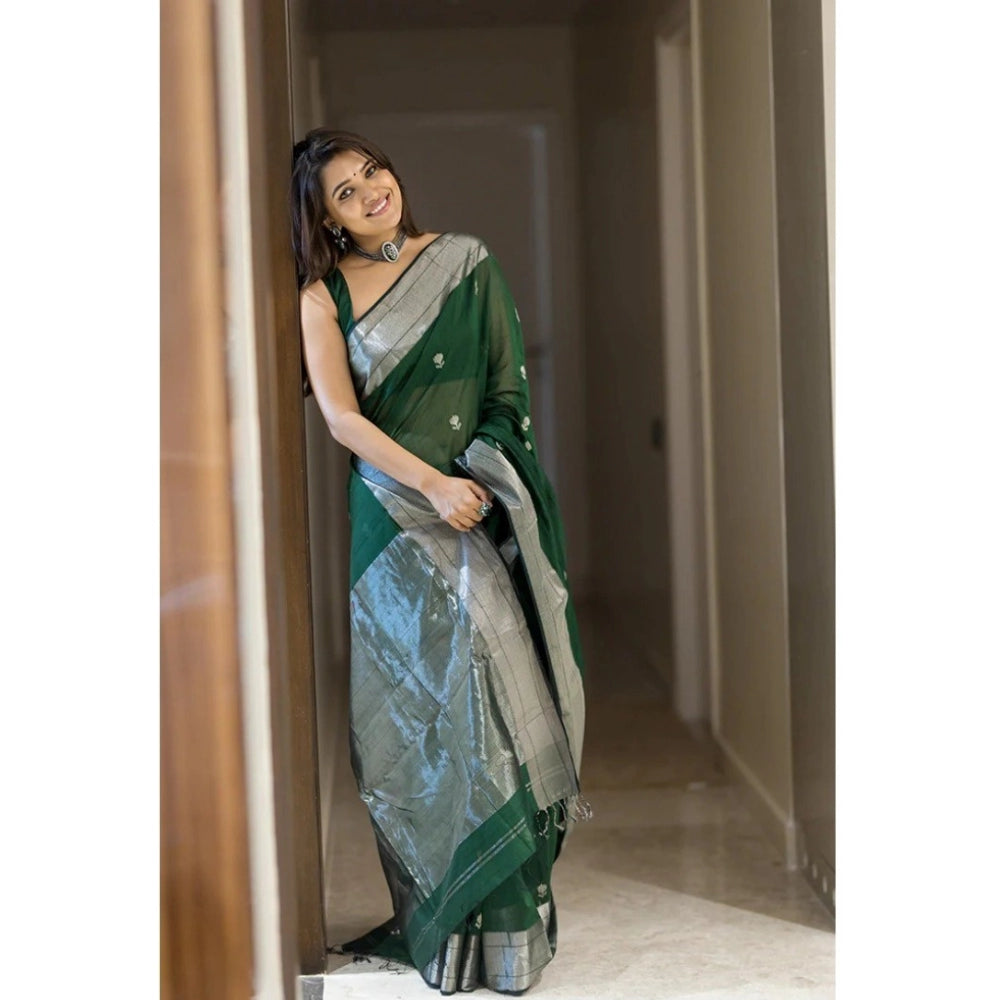 Women's Cotton Printed Saree With Unstitched Blouse 5.5 Mtr (Green)