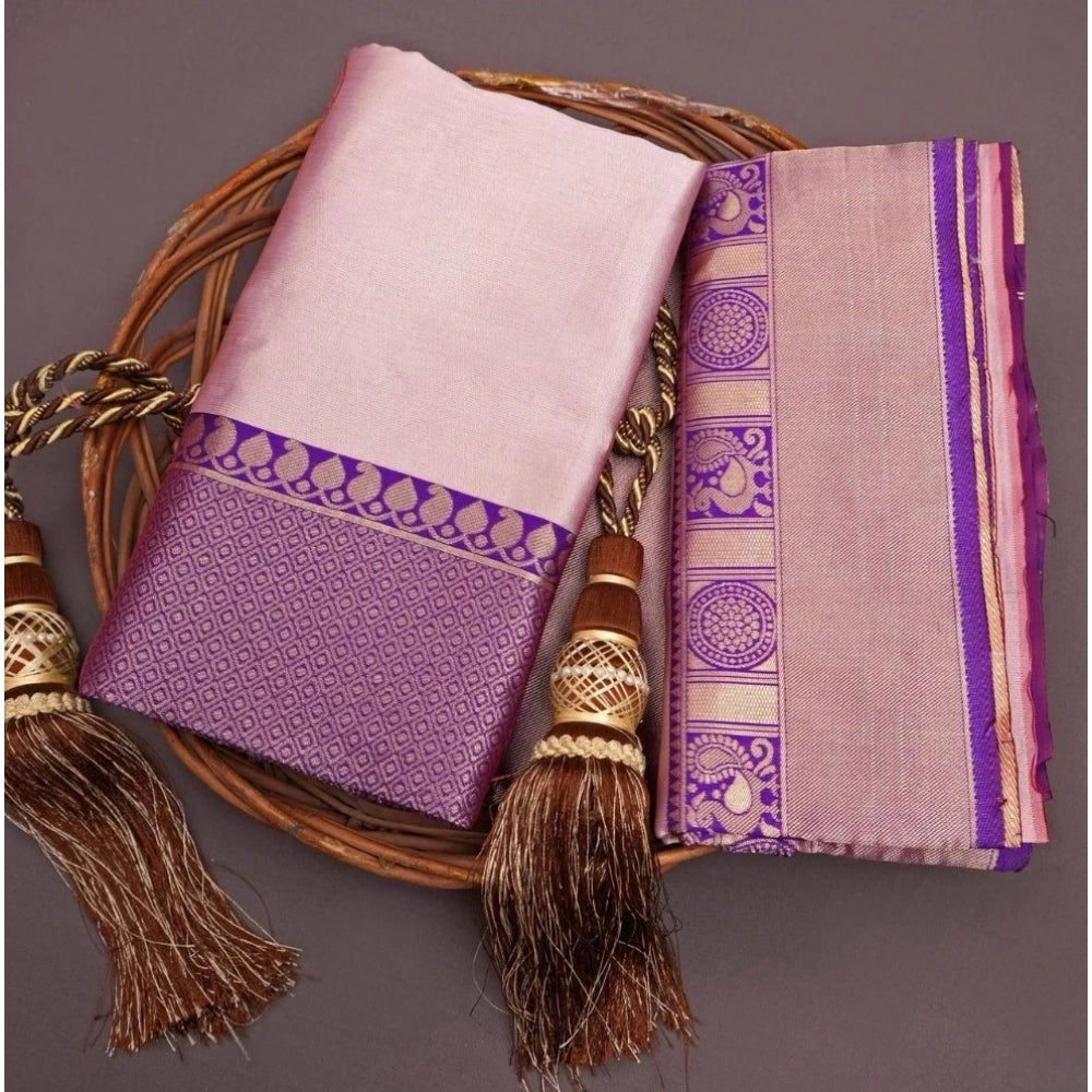 Women's Silk Printed Saree With Unstitched Blouse 5.5 Mtr (Purple)