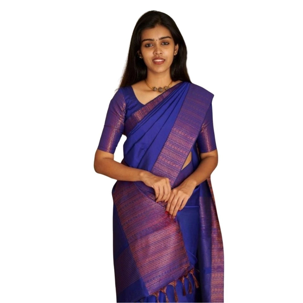Women's Silk Printed Saree With Unstitched Blouse 5.5 Mtr (Blue)