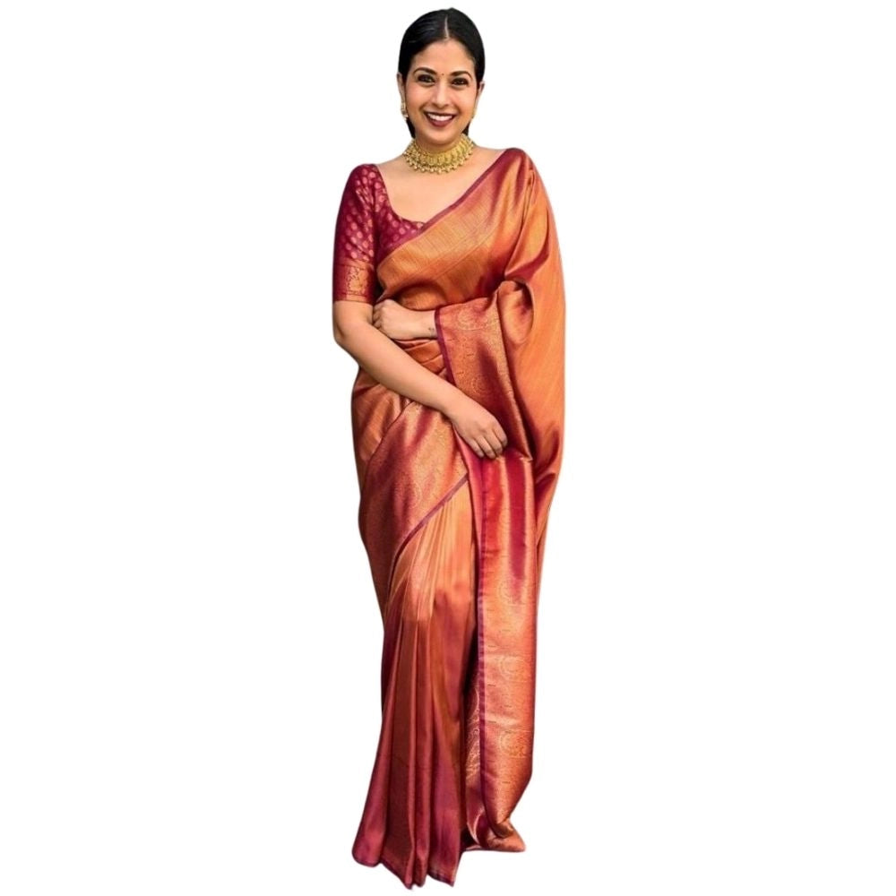 Women's Silk Printed Saree With Unstitched Blouse 5.5 Mtr (Maroon)