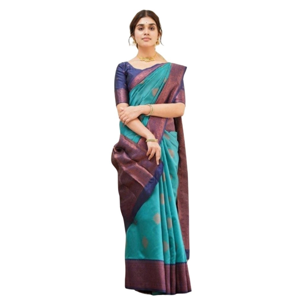 Women's Silk Printed Saree With Unstitched Blouse 5.5 Mtr (Rama)
