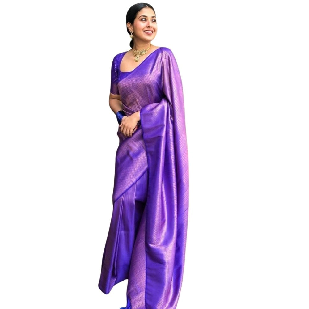 Women's Silk Printed Saree With Unstitched Blouse 5.5 Mtr (Blue)