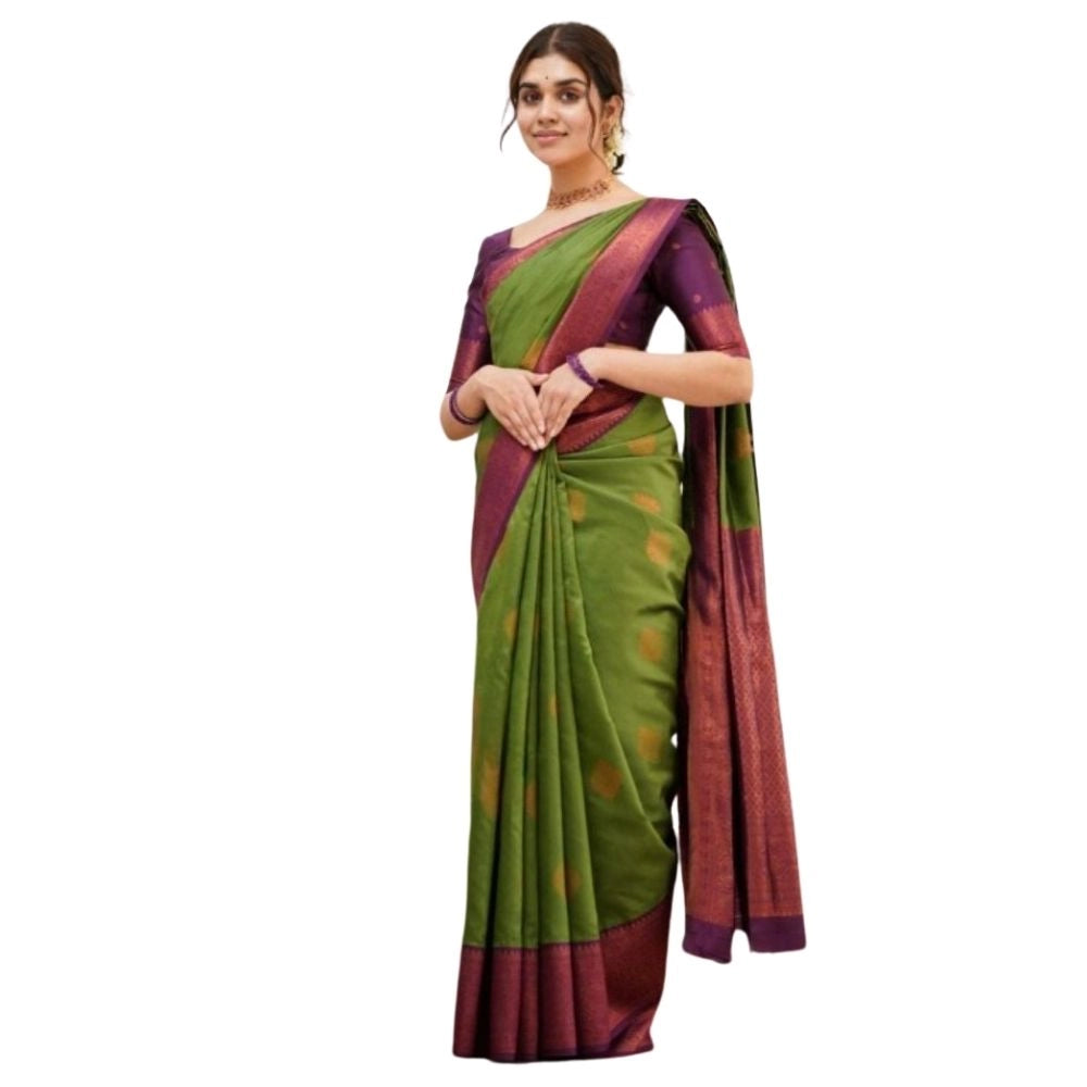 Women's Silk Printed Saree With Unstitched Blouse 5.5 Mtr (Green)