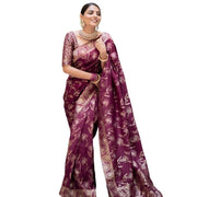 Women's Silk Printed Saree With Unstitched Blouse 5.5 Mtr (Wine)