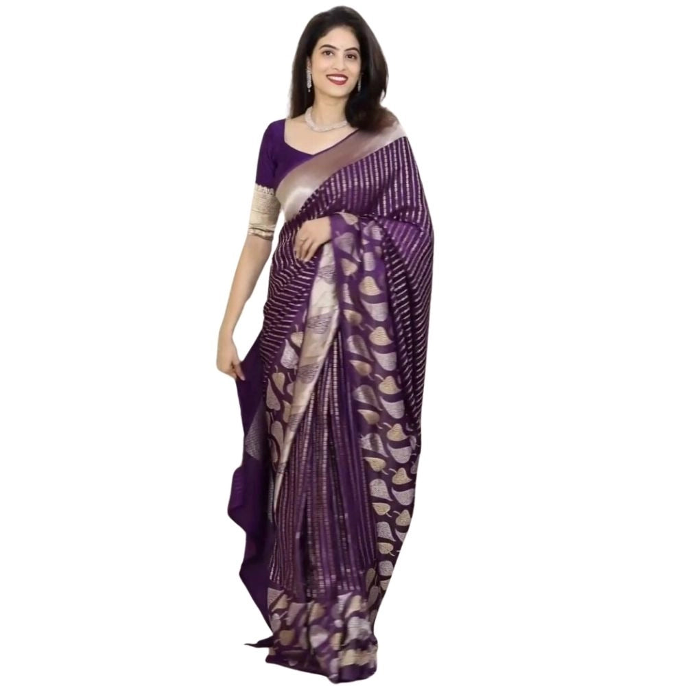 Women's Silk Printed Saree With Unstitched Blouse 5.5 Mtr (Purple)