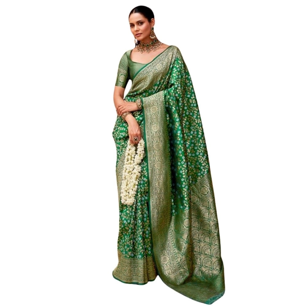 Women's Silk Printed Saree With Unstitched Blouse 5.5 Mtr (Green)
