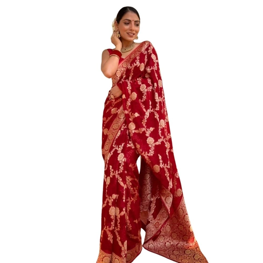 Women's Silk Printed Saree With Unstitched Blouse 5.5 Mtr (Red)