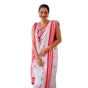 Women's Cotton Printed Saree With Unstitched Blouse 5.5 Mtr (White-Pink)