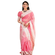 Women's Cotton Printed Saree With Unstitched Blouse 5.5 Mtr (Pink)