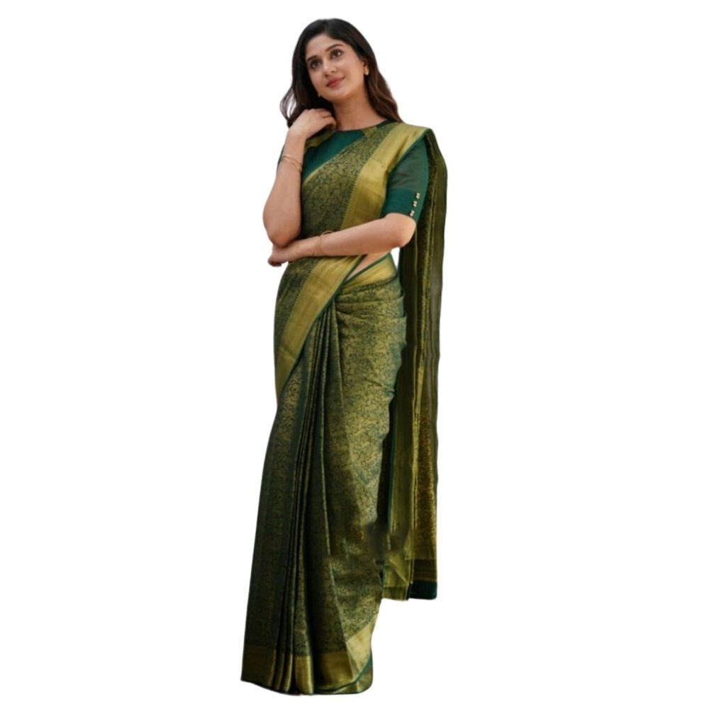 Women's Silk Printed Saree With Unstitched Blouse 5.5 Mtr (Green)