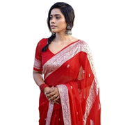 Women's Cotton Printed Saree With Unstitched Blouse 5.5 Mtr (Red)