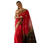 Women's Cotton Printed Saree With Unstitched Blouse 5.5 Mtr (Red)