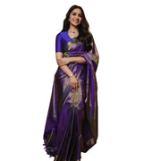 Women's Silk Printed Saree With Unstitched Blouse 5.5 Mtr (Purple)