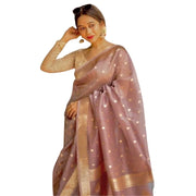 Women's Cotton Printed Saree With Unstitched Blouse 5.5 Mtr (Rose Gold)