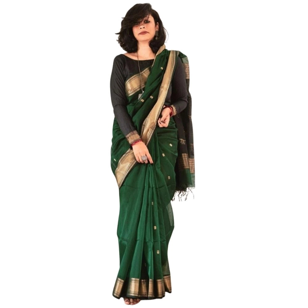 Women's Silk Printed Saree With Unstitched Blouse 5.5 Mtr (Dark Green)
