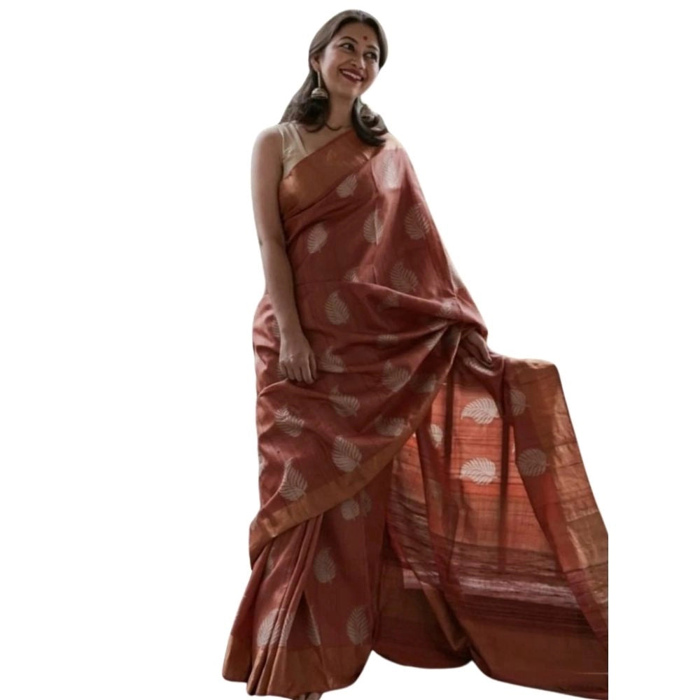 Women's Silk Printed Saree With Unstitched Blouse 5.5 Mtr (Maroon)