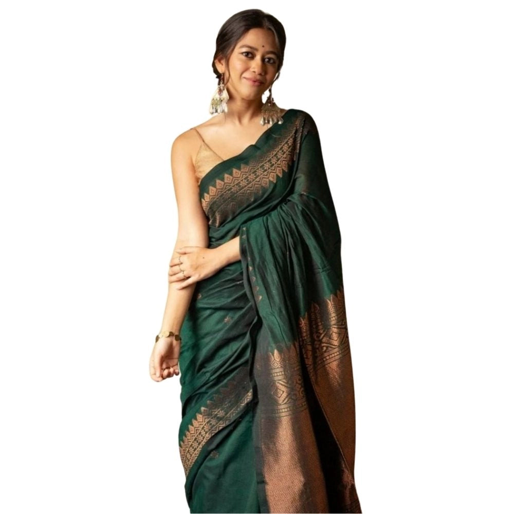 Women's Silk Printed Saree With Unstitched Blouse 5.5 Mtr (Green)