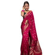 Women's Silk Printed Saree With Unstitched Blouse 5.5 Mtr (Rani Pink)