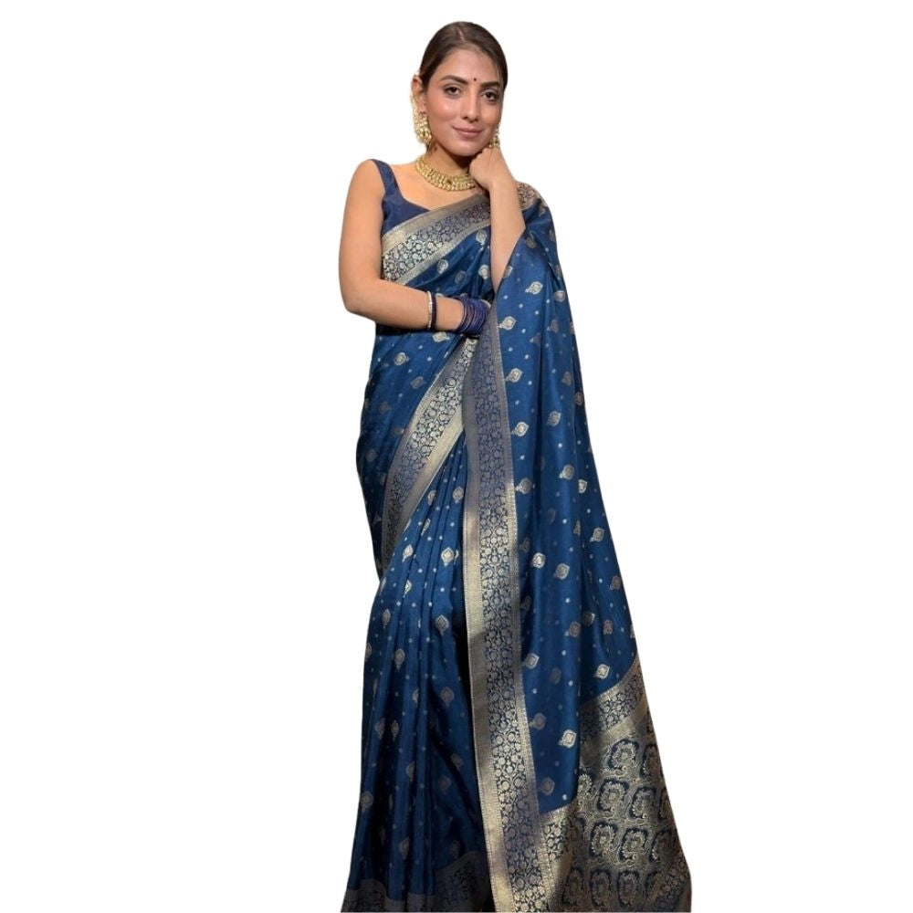 Women's Silk Printed Saree With Unstitched Blouse 5.5 Mtr (Rama)