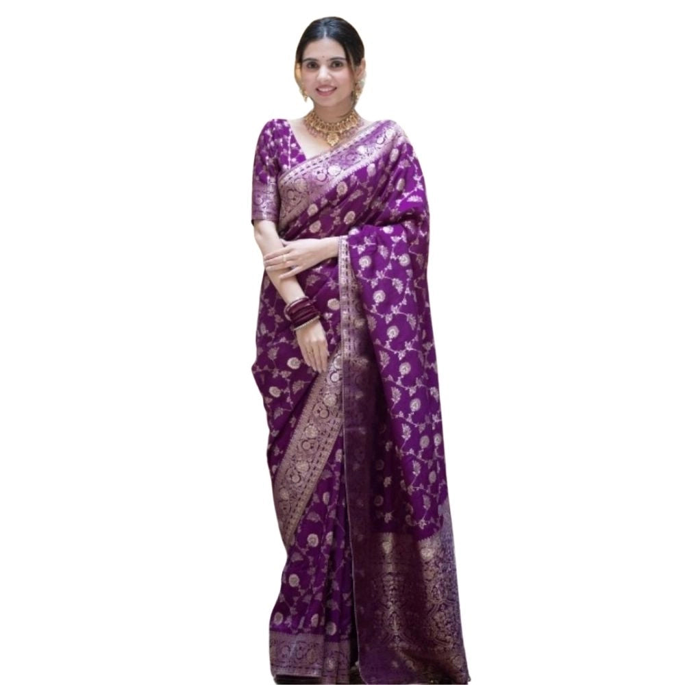 Women's Silk Printed Saree With Unstitched Blouse 5.5 Mtr (Purple)