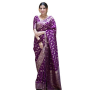Women's Silk Printed Saree With Unstitched Blouse 5.5 Mtr (Purple)