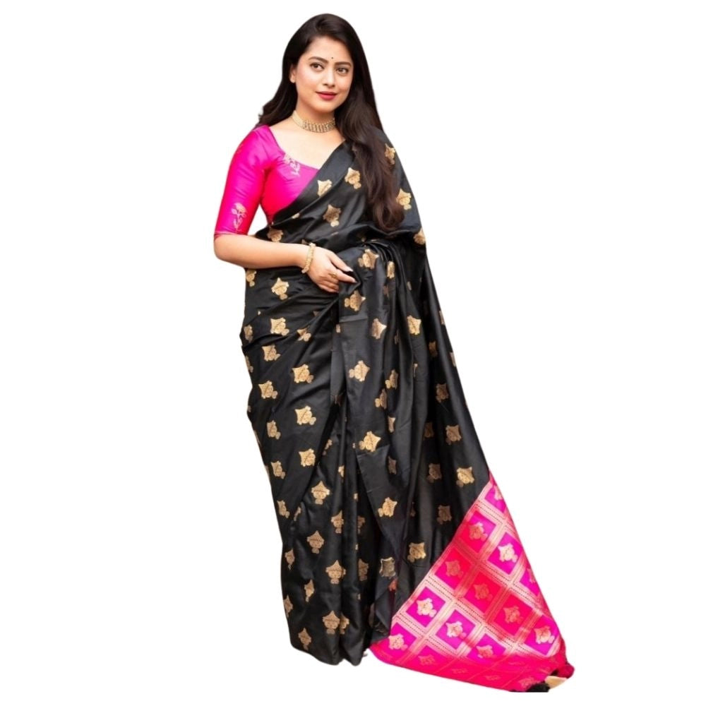 Women's Silk Printed Saree With Unstitched Blouse 5.5 Mtr (Pink)