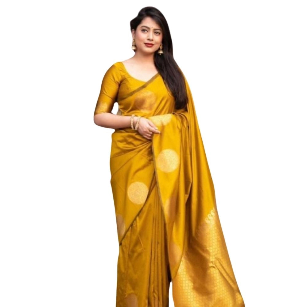Women's Silk Printed Saree With Unstitched Blouse 5.5 Mtr (Yellow)