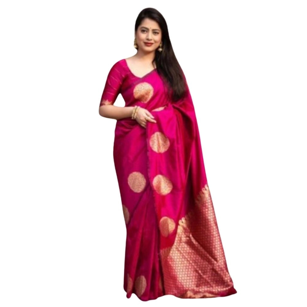 Women's Silk Printed Saree With Unstitched Blouse 5.5 Mtr (Pink)
