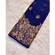 Women's Silk Printed Saree With Unstitched Blouse 5.5 Mtr (Royal Blue)