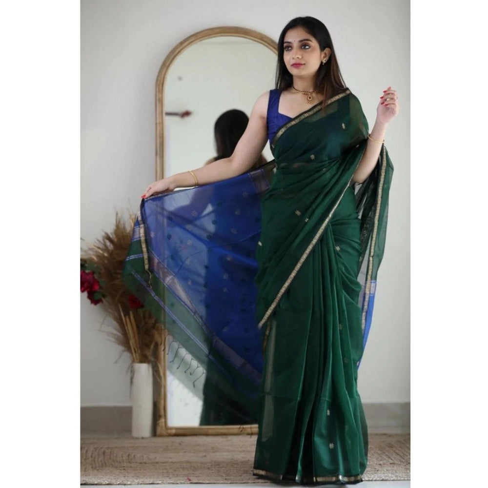 Women's Cotton Printed Saree With Unstitched Blouse 5.5 Mtr (Green)