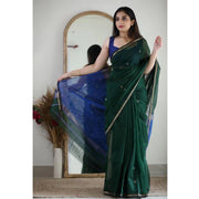 Women's Cotton Printed Saree With Unstitched Blouse 5.5 Mtr (Green)