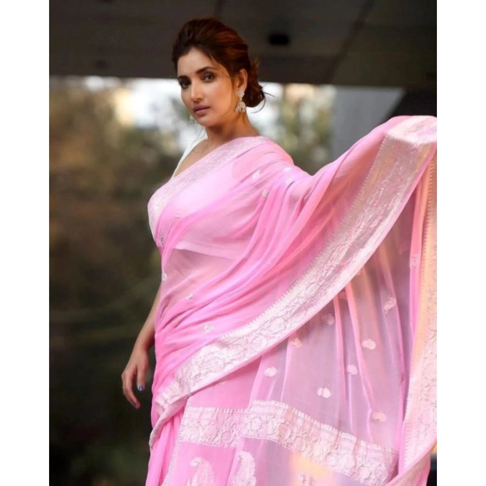 Women's Cotton Printed Saree With Unstitched Blouse 5.5 Mtr (Pink)