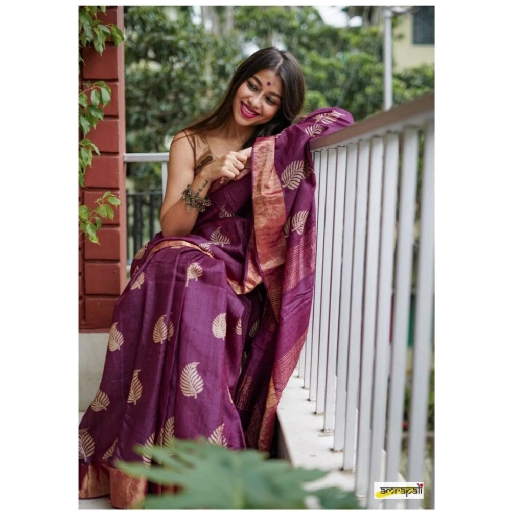 Women's Silk Printed Saree With Unstitched Blouse 5.5 Mtr (Purple)