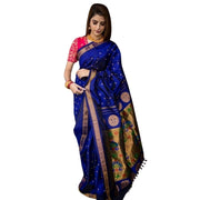 Women's Silk Printed Saree With Unstitched Blouse 5.5 Mtr (Blue)