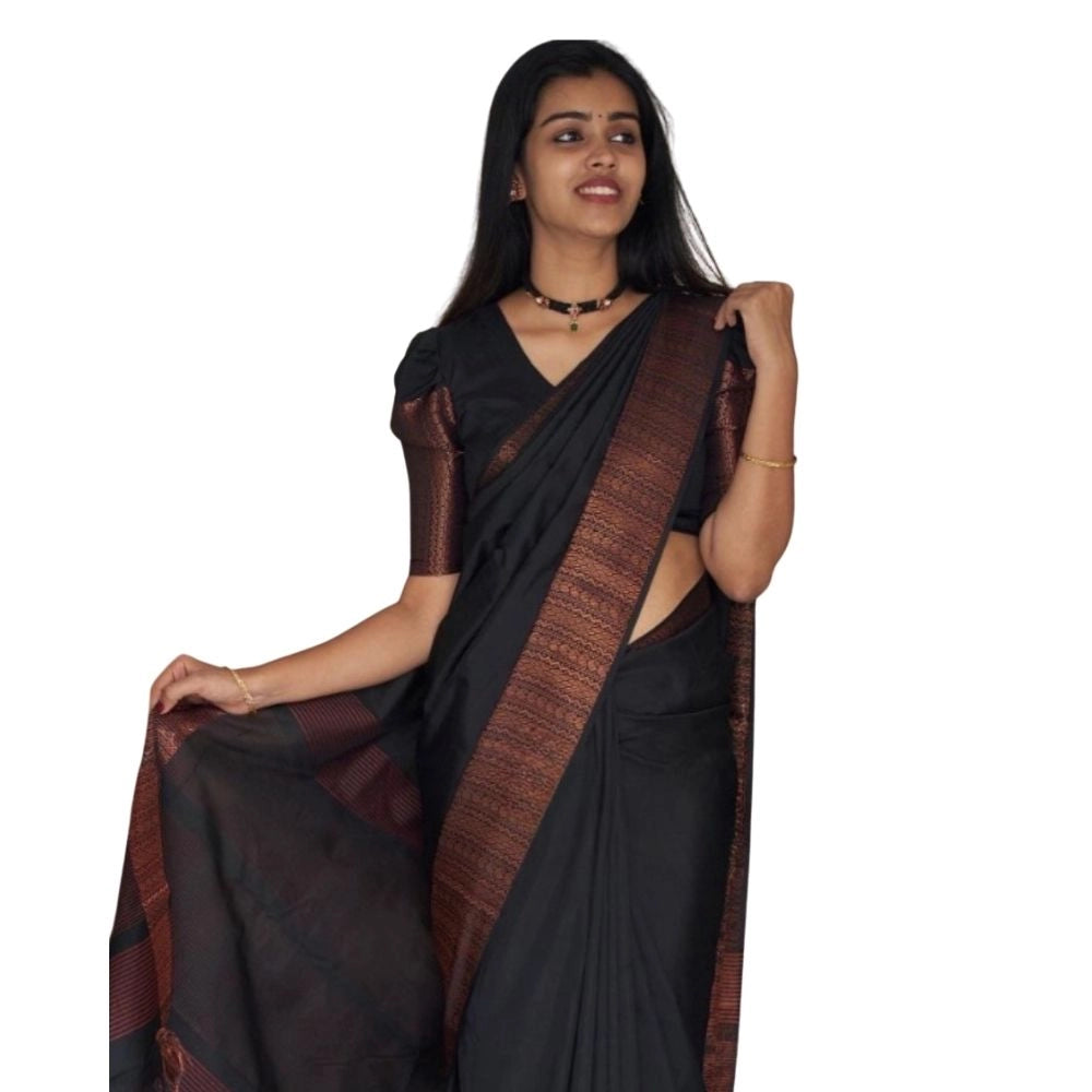 Women's Silk Printed Saree With Unstitched Blouse 5.5 Mtr (Black)