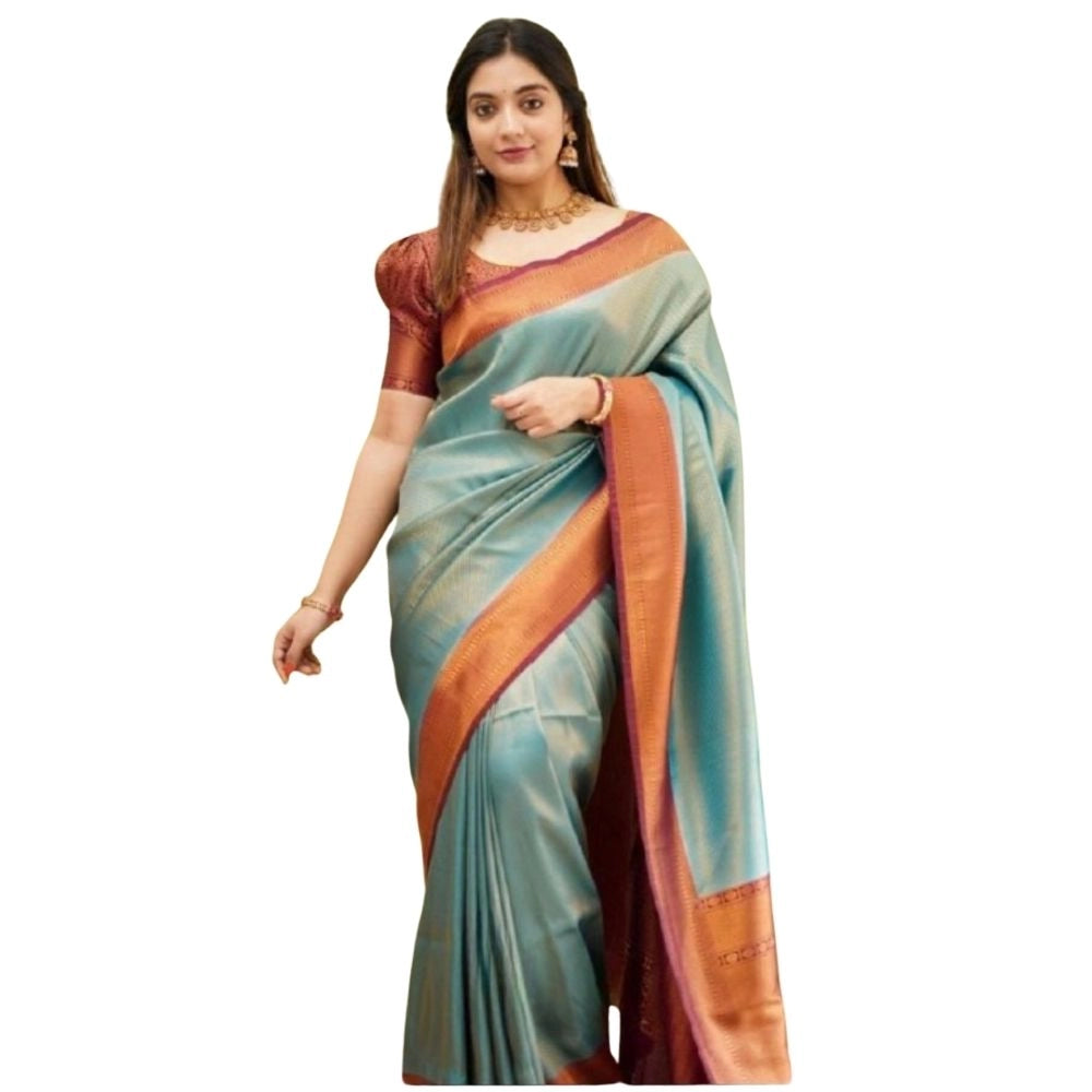 Women's Silk Printed Saree With Unstitched Blouse 5.5 Mtr (Rama)