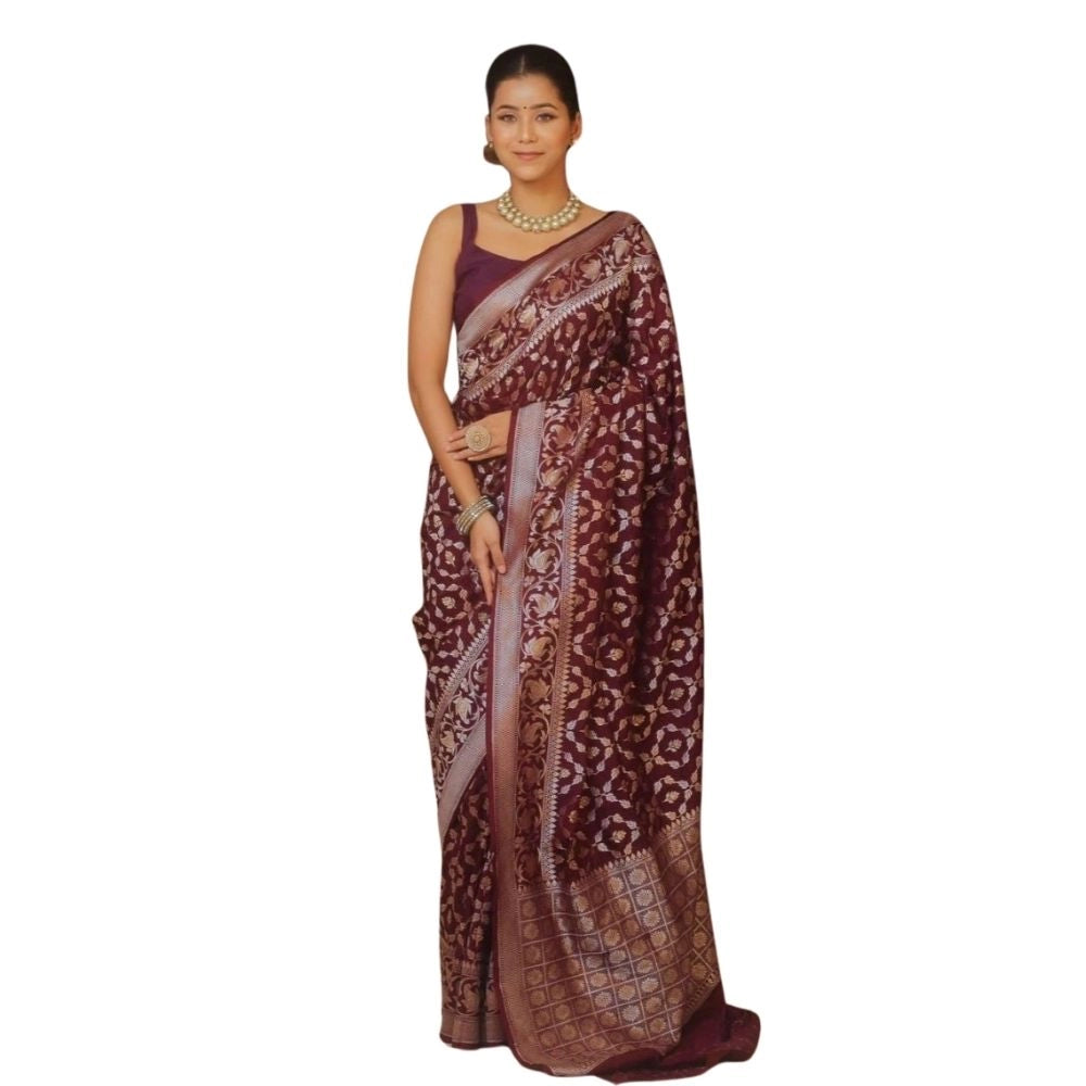 Women's Silk Printed Saree With Unstitched Blouse 5.5 Mtr (Maroon)