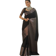 Women's Silk Printed Saree With Unstitched Blouse 5.5 Mtr (Black)