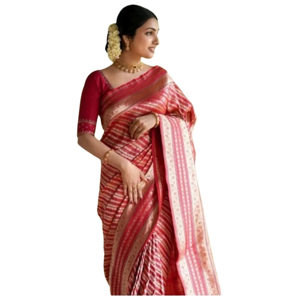 Women's Silk Printed Saree With Unstitched Blouse 5.5 Mtr (Pink)