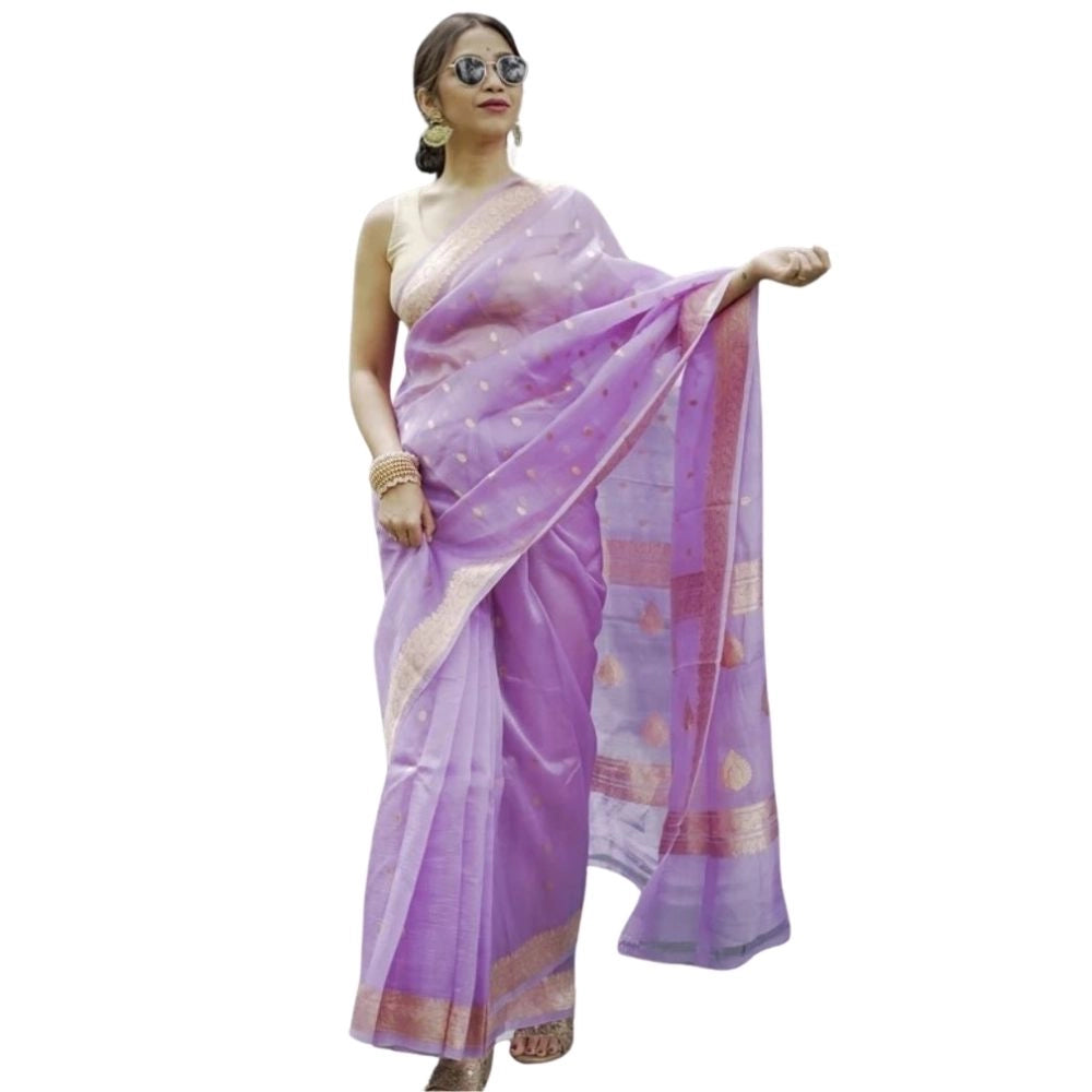 Women's Cotton Printed Saree With Unstitched Blouse 5.5 Mtr (Lavender)