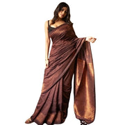 Women's Silk Printed Saree With Unstitched Blouse 5.5 Mtr (Coffee)