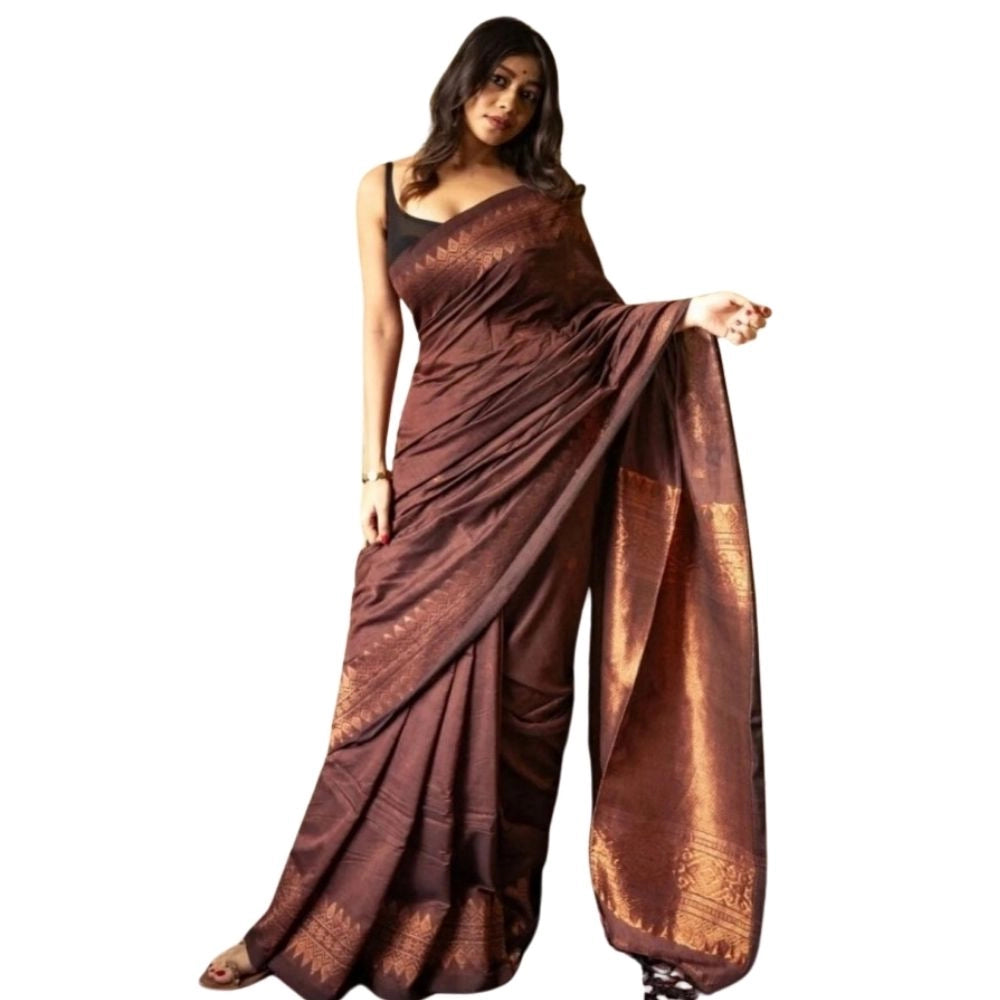 Women's Silk Printed Saree With Unstitched Blouse 5.5 Mtr (Coffee)