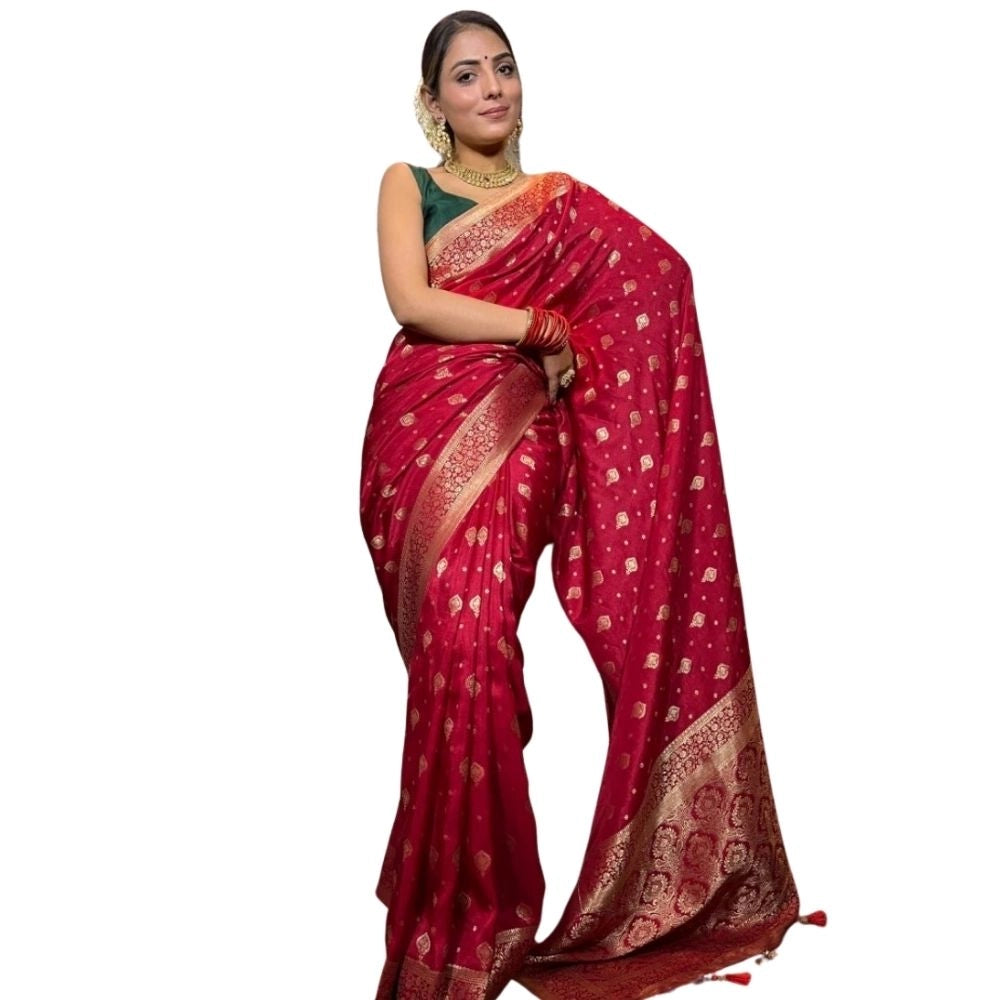 Women's Silk Printed Saree With Unstitched Blouse 5.5 Mtr (Red)