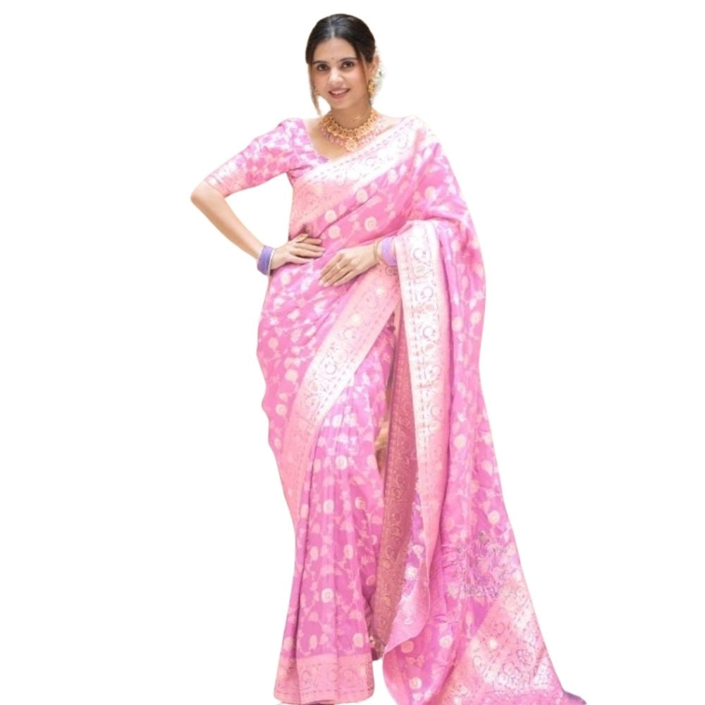 Women's Silk Printed Saree With Unstitched Blouse 5.5 Mtr (Pink)