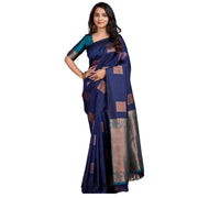 Women's Silk Printed Saree With Unstitched Blouse 5.5 Mtr (Navy Blue)
