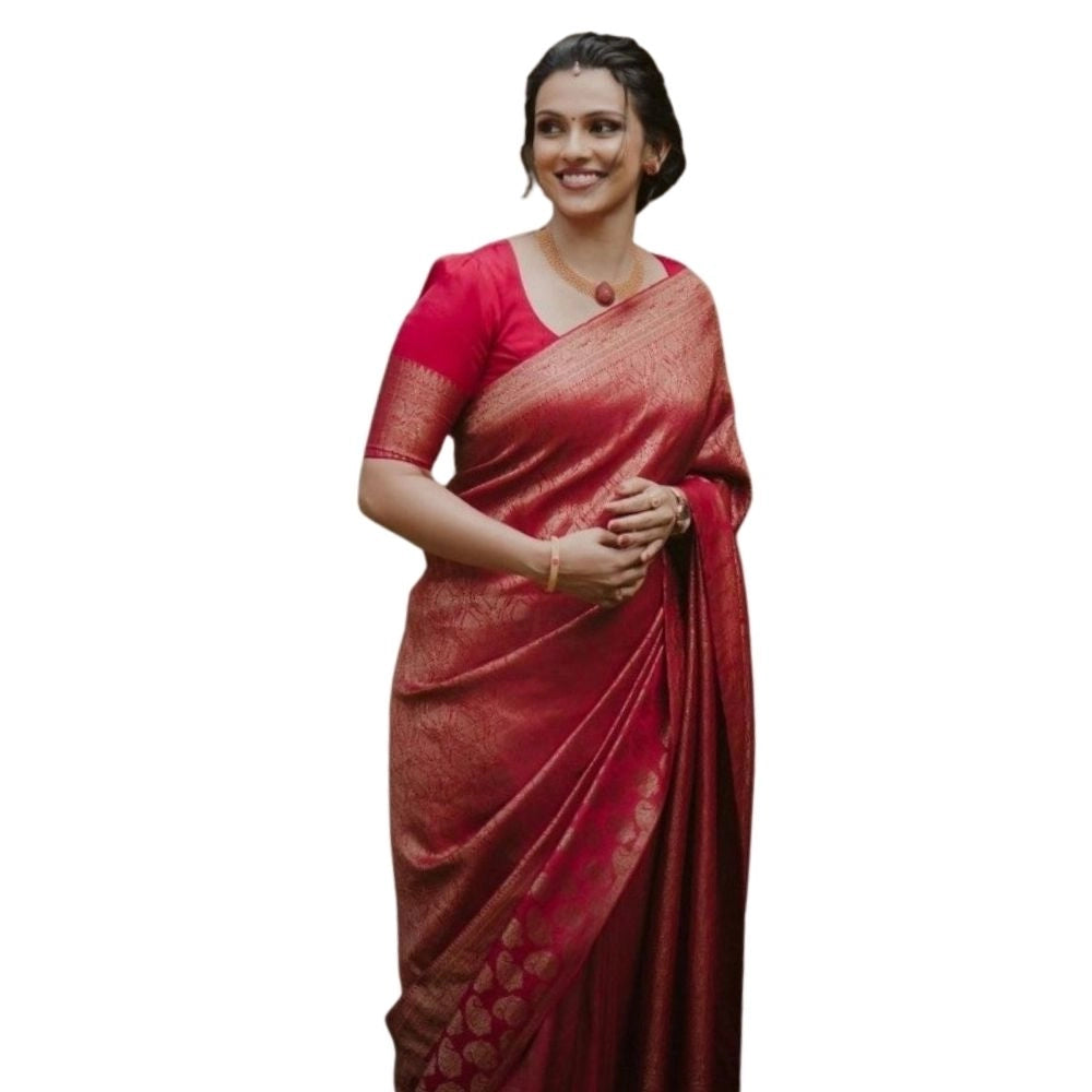 Women's Silk Printed Saree With Unstitched Blouse 5.5 Mtr (Red)